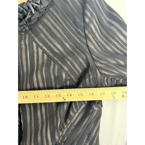 Elie Tahari Jacket Womens Large‎ Black Ruffle Collar Pleated Textured Stripe - Picture 5 of 8